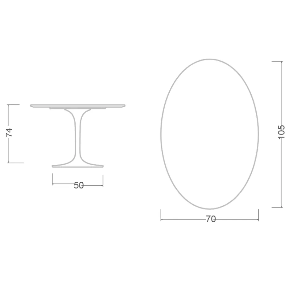 Mesa Tulipa Eero Saarinen H 73 Oval em cerâmica Invisible Select Made in Italy - Escarlate Viadurini