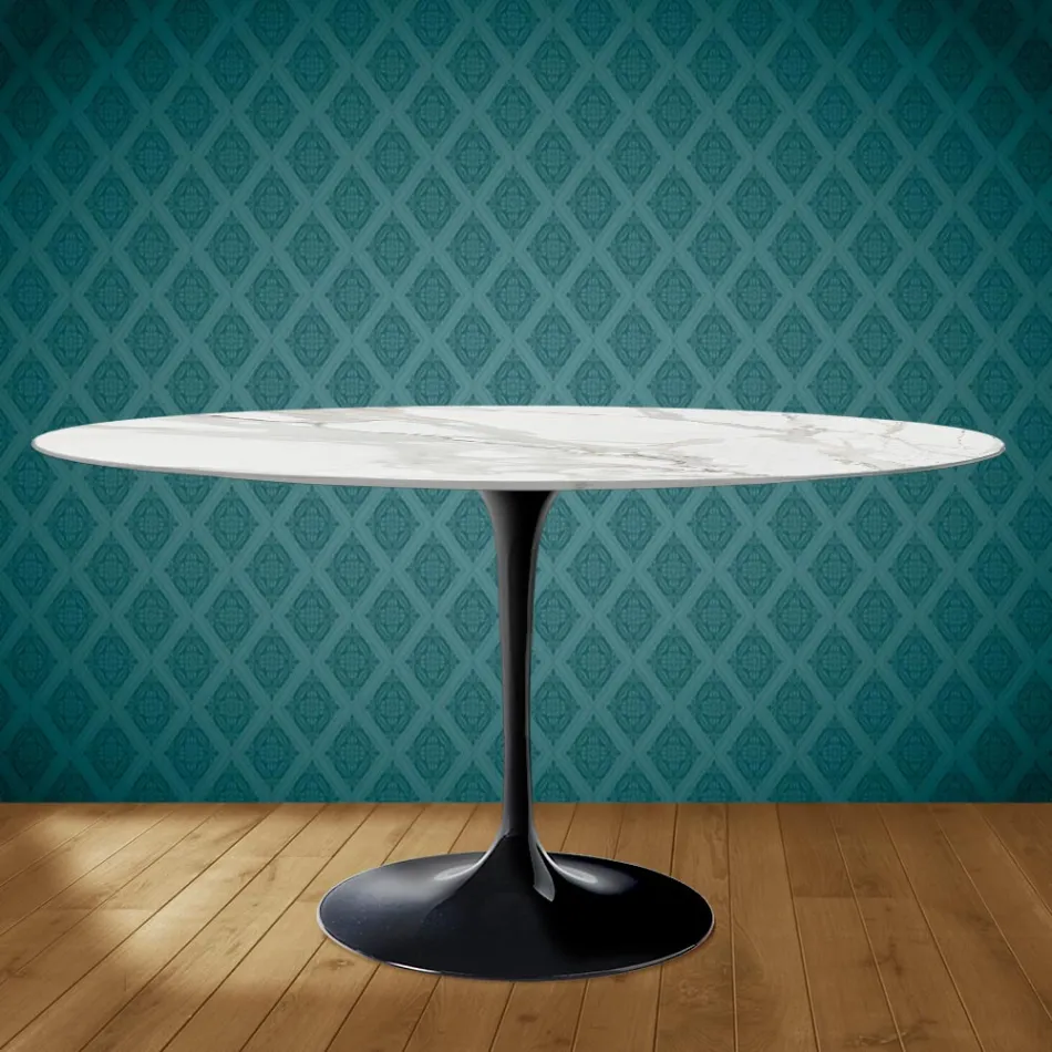 Mesa Tulipa Eero Saarinen H 73 Oval em Cerâmica Morpheus Made in Italy - Escarlate Viadurini