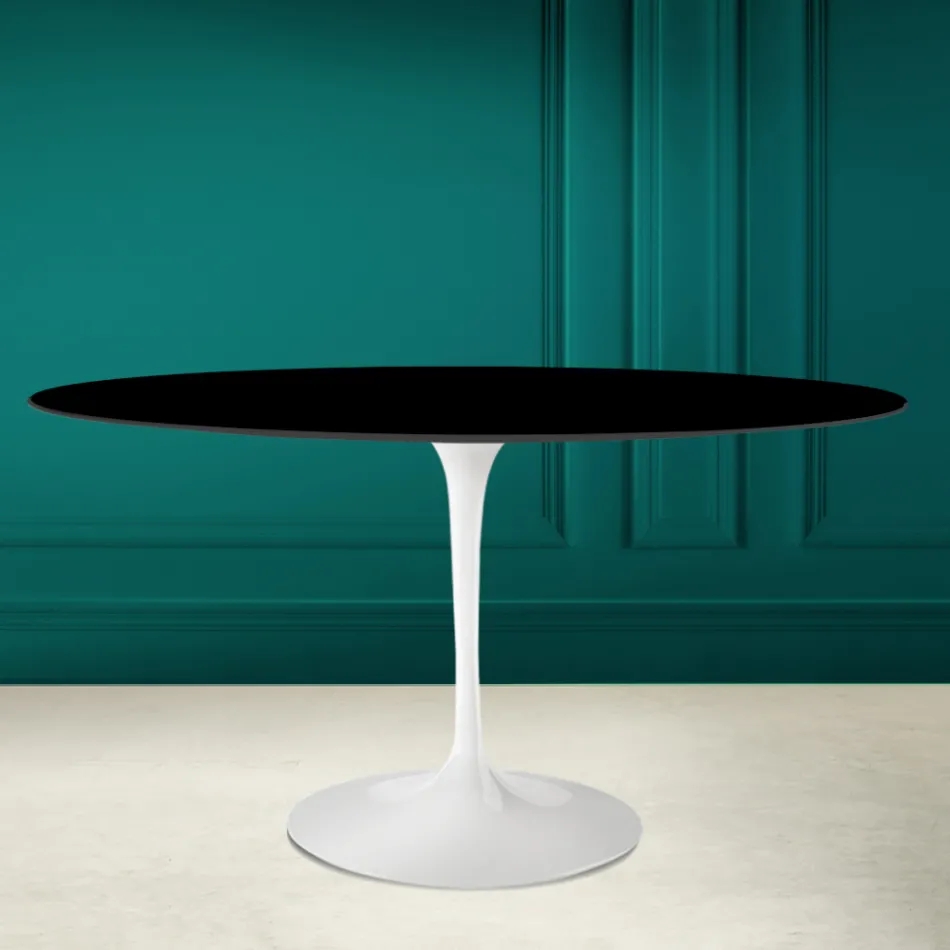 Mesa Tulipa Eero Saarinen H 73 Oval em Cerâmica Preta Absoluta Made in Italy - Escarlate Viadurini