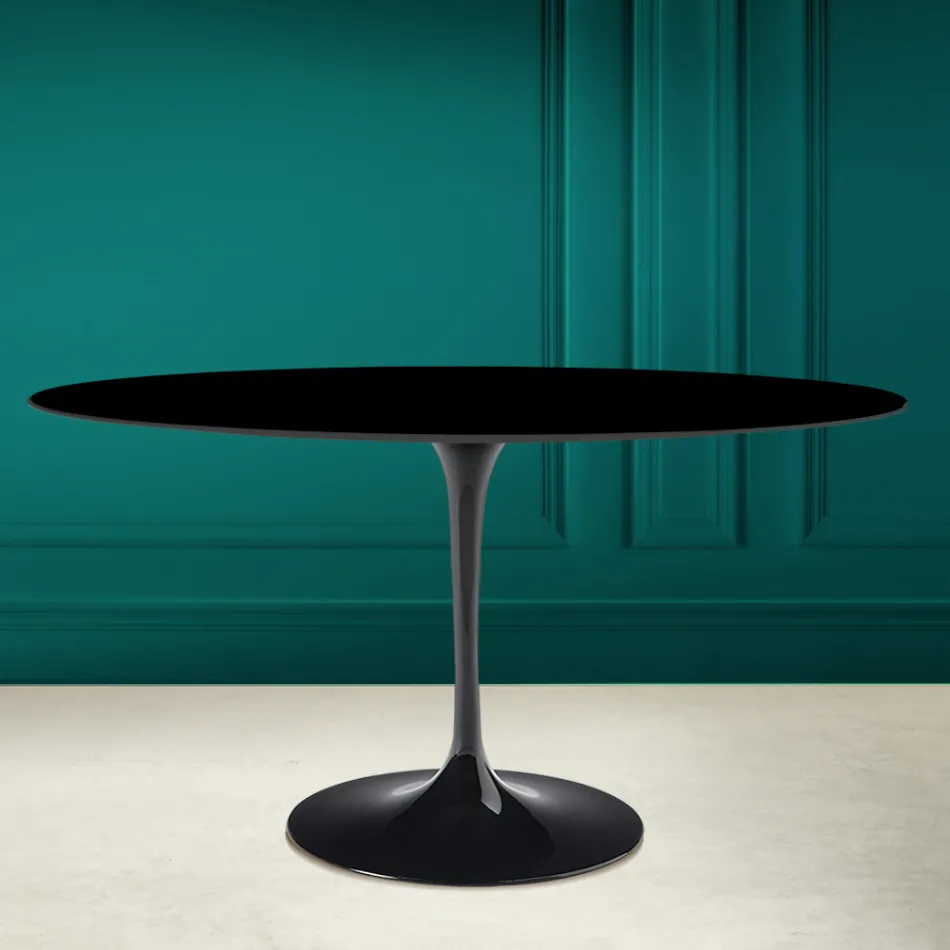 Mesa Tulipa Eero Saarinen H 73 Oval em Cerâmica Preta Absoluta Made in Italy - Escarlate Viadurini