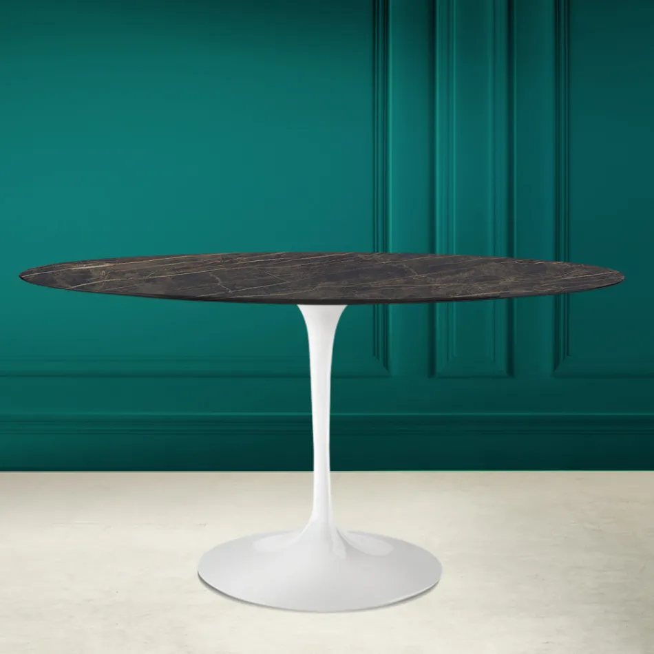 Mesa Tulipa Eero Saarinen H 73 Oval em Cerâmica Noir Desire Made in Italy - Escarlate Viadurini