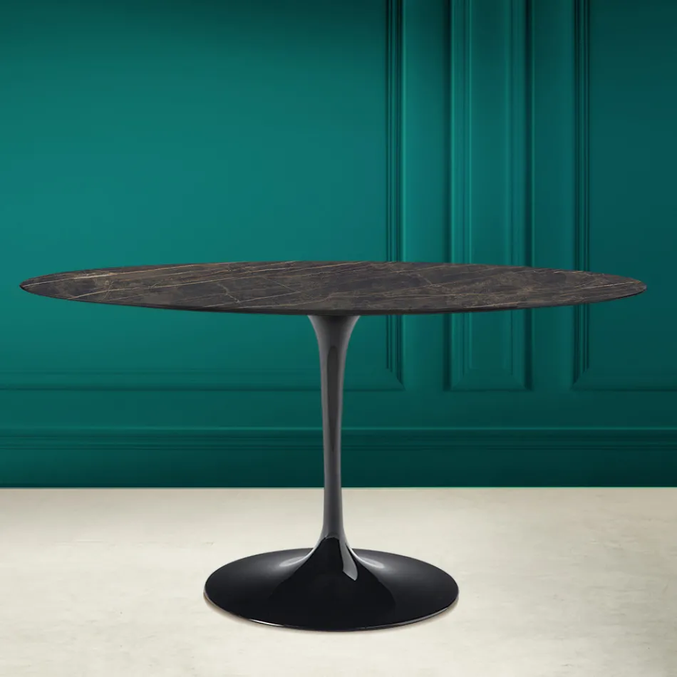 Mesa Tulipa Eero Saarinen H 73 Oval em Cerâmica Noir Desire Made in Italy - Escarlate Viadurini
