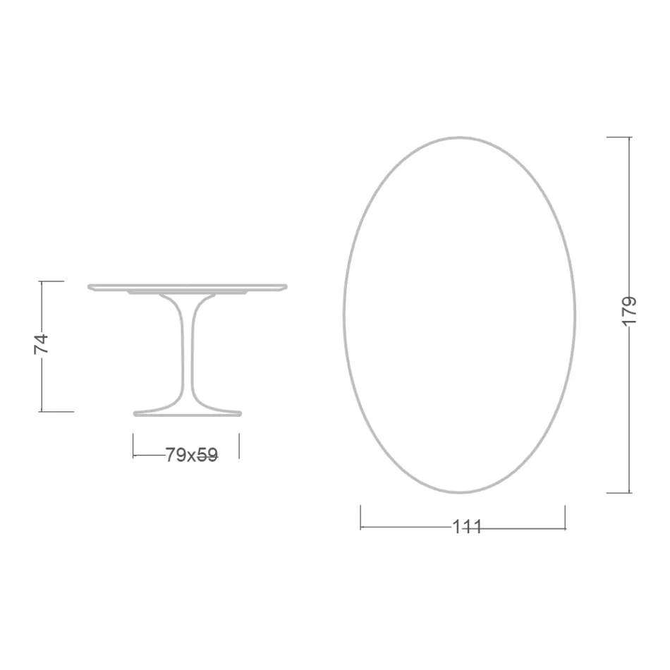 Mesa Tulipa Eero Saarinen H 73 Oval em Cerâmica Noir Laurent Made in Italy - Escarlate Viadurini