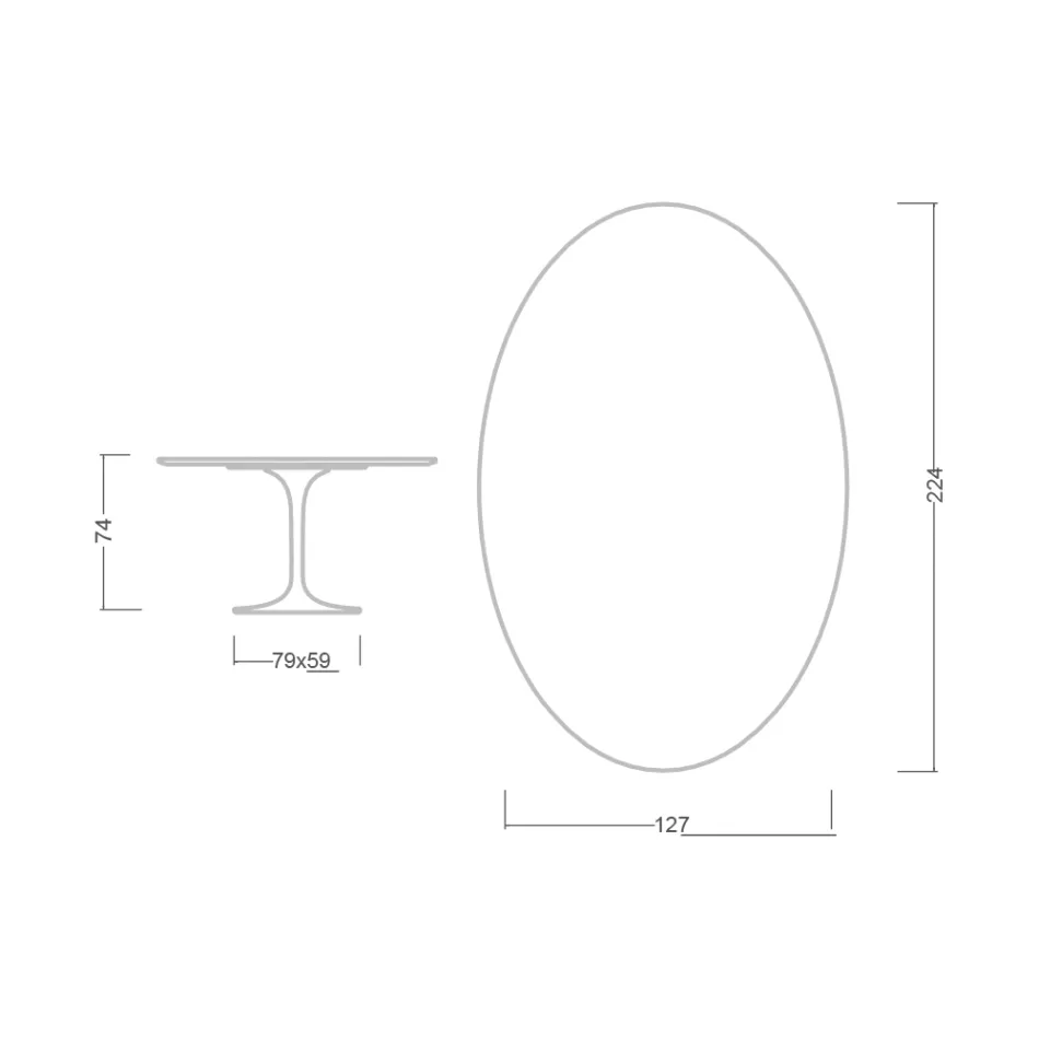 Mesa Tulipa Eero Saarinen H 73 Oval em Cerâmica Noir Laurent Made in Italy - Escarlate Viadurini