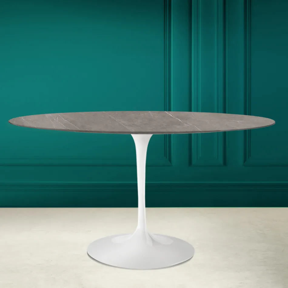 Mesa Tulipa Eero Saarinen H 73 Oval em cerâmica Pietra Grey Made in Italy - Escarlate Viadurini