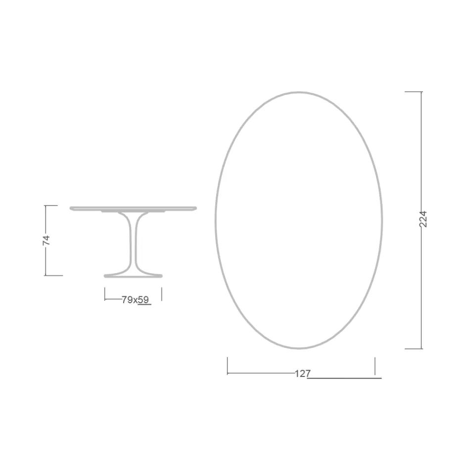 Mesa Tulipa Eero Saarinen H 73 Oval em Cerâmica Rem Made in Italy - Escarlate Viadurini