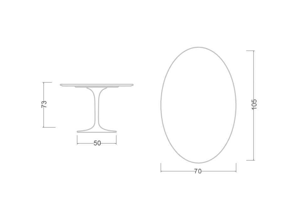 Mesa Tulipa Eero Saarinen H 73 Oval em Rem Ceramic Made in Italy - Escarlate Viadurini