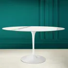 Mesa Tulipa Eero Saarinen H 73 Oval em Cerâmica Statuario Veios Inteiros - Escarlate Viadurini
