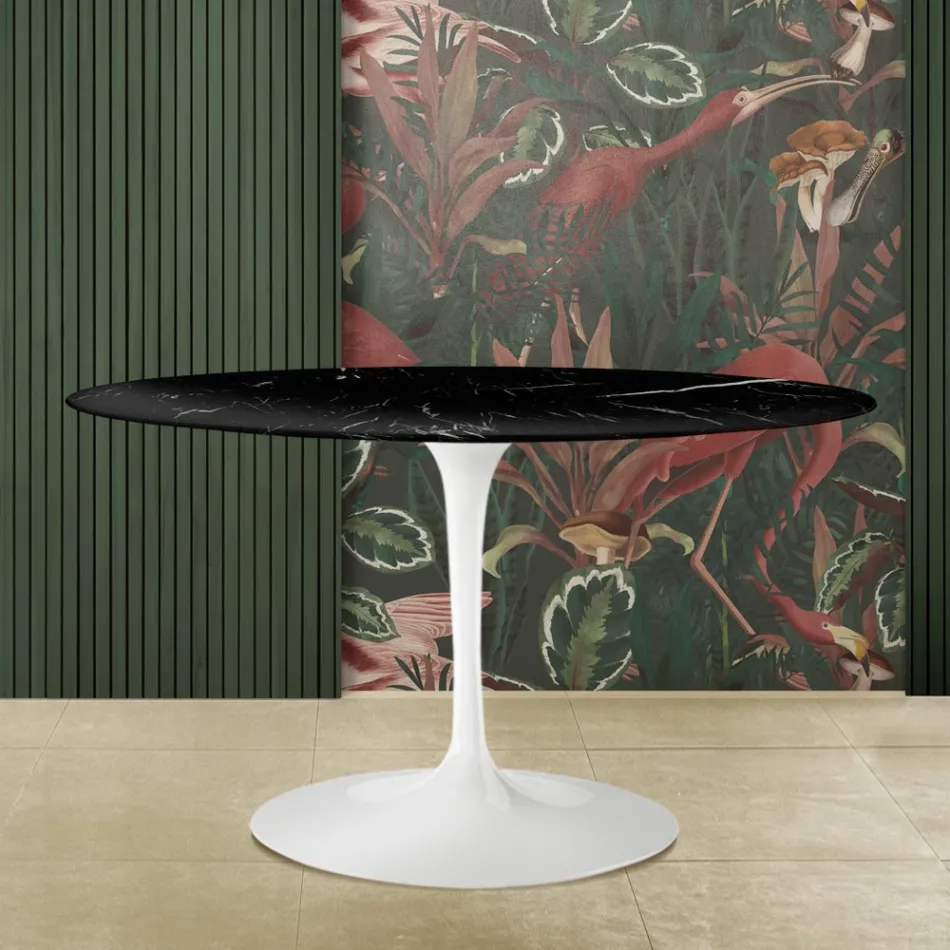 Mesa Tulipa Eero Saarinen H 73 Oval em mármore preto Marquinia Made in Italy - Escarlate Viadurini