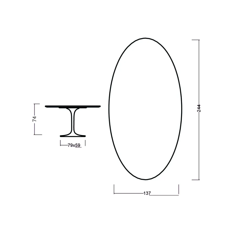 Mesa Tulipa Eero Saarinen H 73 Oval em Carvalho Natural Made in Italy - Escarlate Viadurini