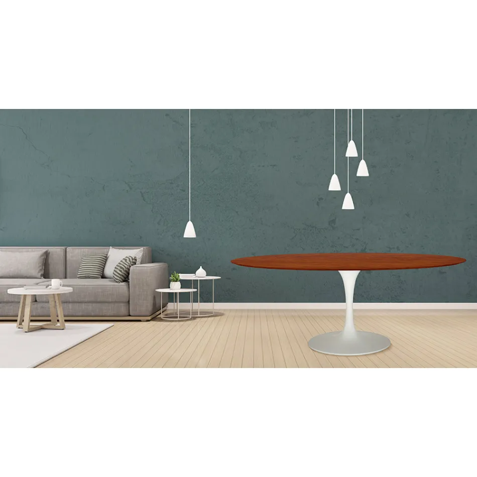 Mesa Tulipa Eero Saarinen H 73 Oval em carvalho manchado de cerejeira Made in Italy - Escarlate Viadurini