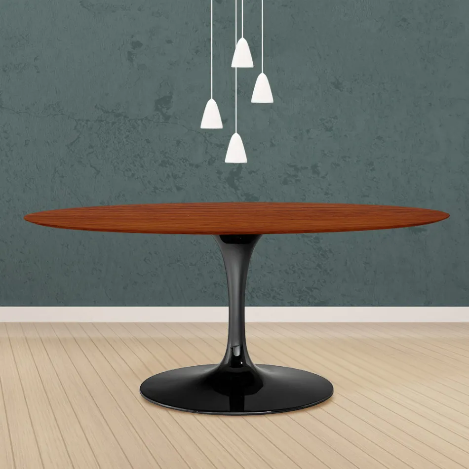 Mesa Tulipa Eero Saarinen H 73 Oval em carvalho manchado de cerejeira Made in Italy - Escarlate Viadurini