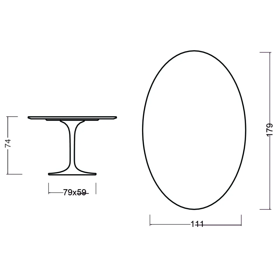 Mesa Tulipa Eero Saarinen H 73 Oval em carvalho manchado de cerejeira Made in Italy - Escarlate Viadurini