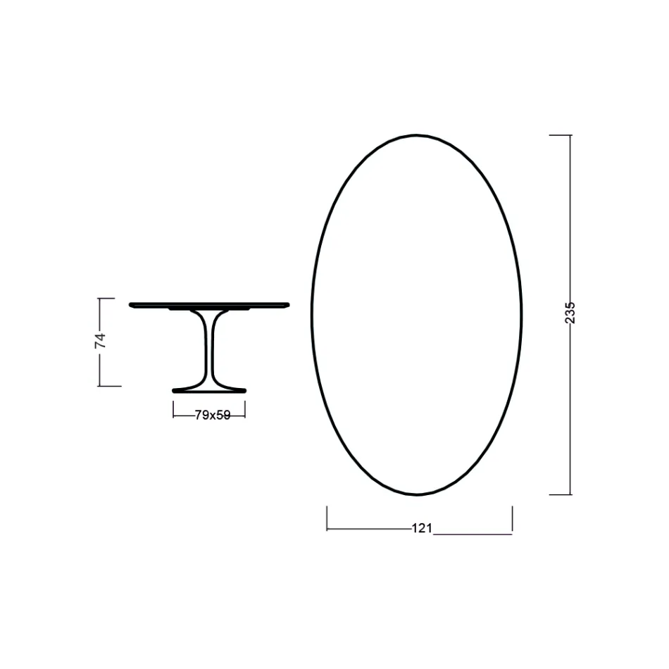 Mesa Tulipa Eero Saarinen H 73 Oval em Carvalho Preto Manchado Made in Italy - Escarlate Viadurini