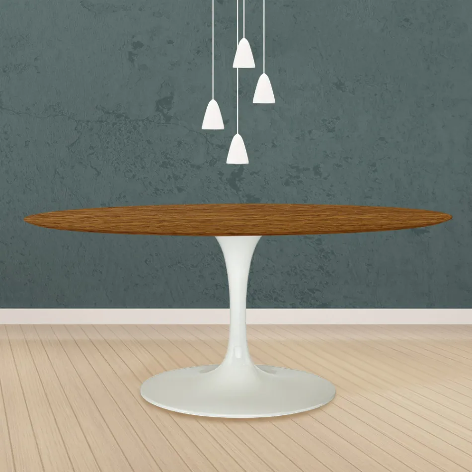 Mesa Tulipa Eero Saarinen H 73 Oval em carvalho manchado de nogueira clara Made in Italy - Escarlate Viadurini