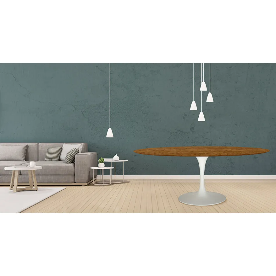 Mesa Tulipa Eero Saarinen H 73 Oval em carvalho manchado de nogueira clara Made in Italy - Escarlate Viadurini