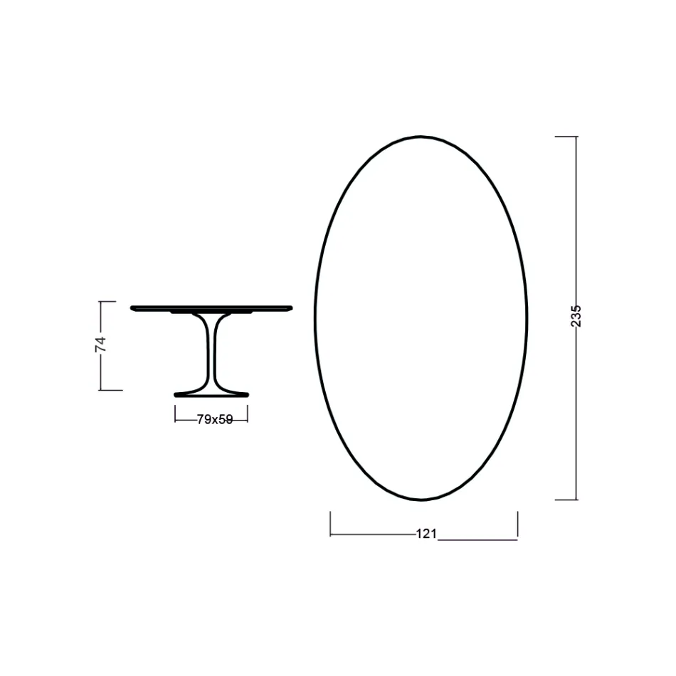 Mesa Tulipa Eero Saarinen H 73 Oval em carvalho manchado de nogueira clara Made in Italy - Escarlate Viadurini