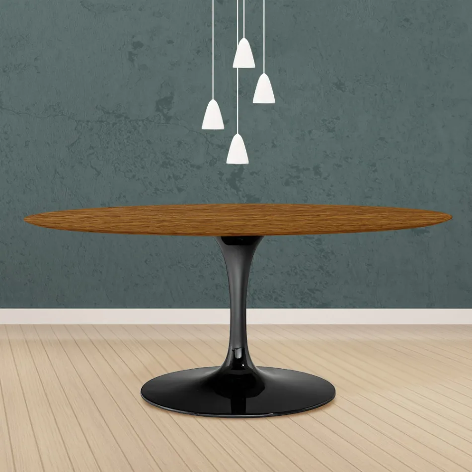 Mesa Tulipa Eero Saarinen H 73 Oval em carvalho manchado de nogueira clara Made in Italy - Escarlate Viadurini