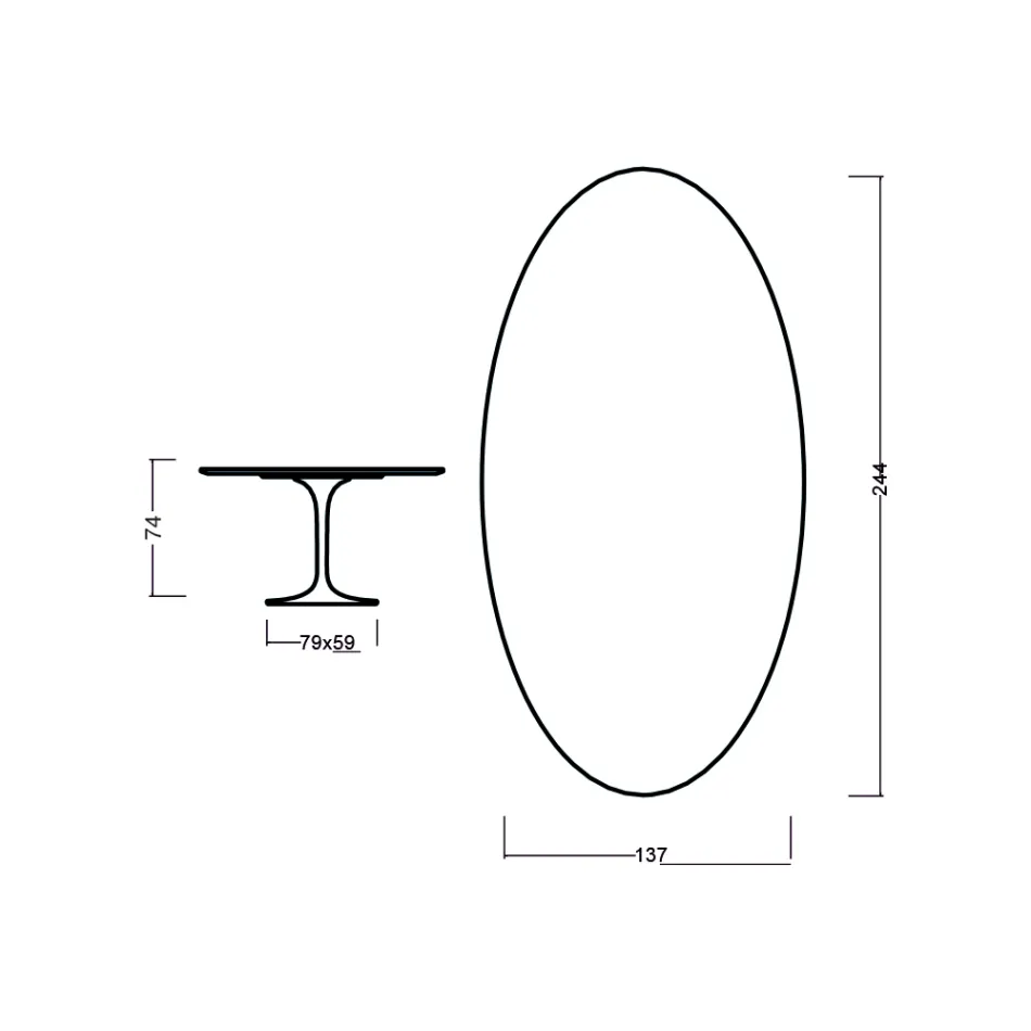 Mesa Tulipa Eero Saarinen H 73 Oval em carvalho manchado de nogueira escura Made in Italy - Escarlate Viadurini