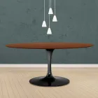 Mesa Tulipa Eero Saarinen H 73 Oval em carvalho manchado de nogueira escura Made in Italy - Escarlate Viadurini