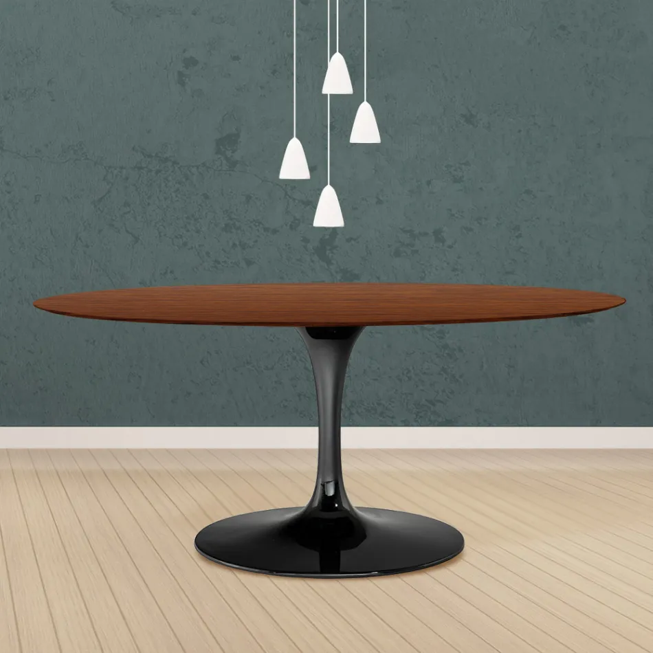 Mesa Tulipa Eero Saarinen H 73 Oval em carvalho manchado de nogueira escura Made in Italy - Escarlate Viadurini