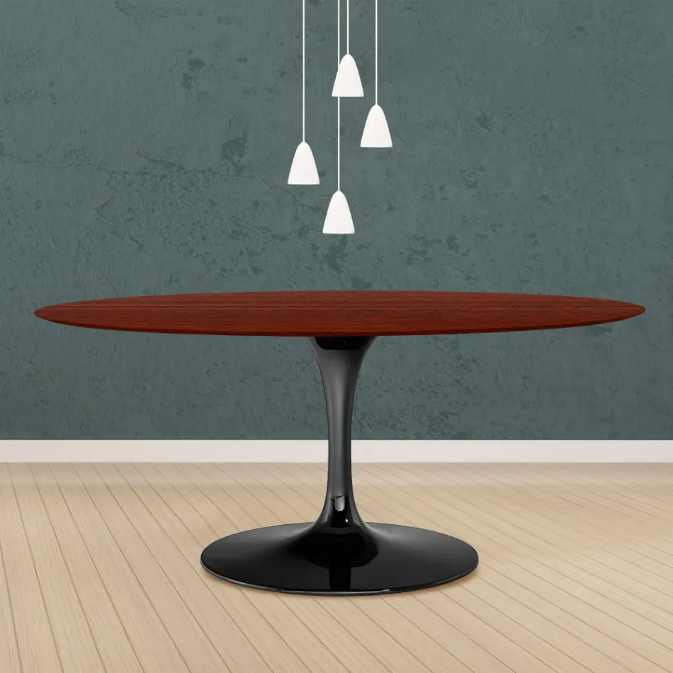 Mesa Tulipa Eero Saarinen H 73 oval em carvalho manchado de pau-rosa Made in Italy - Escarlate Viadurini