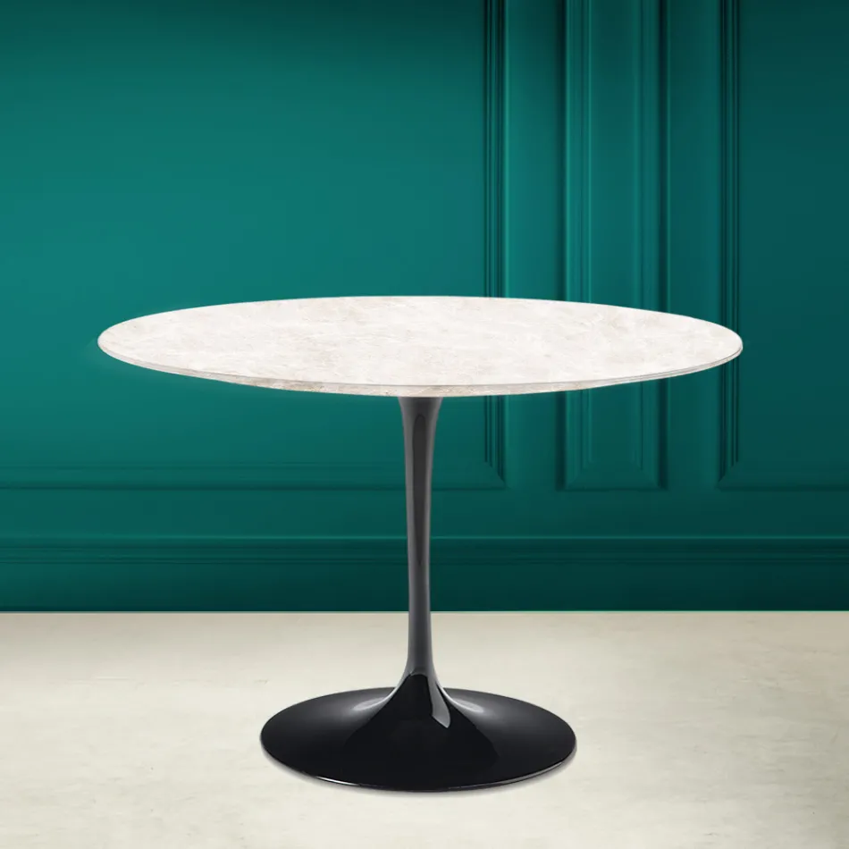 Mesa Tulipa Eero Saarinen H 73 Redonda em Cerâmica Creme Diamante Made in Italy - Escarlate Viadurini