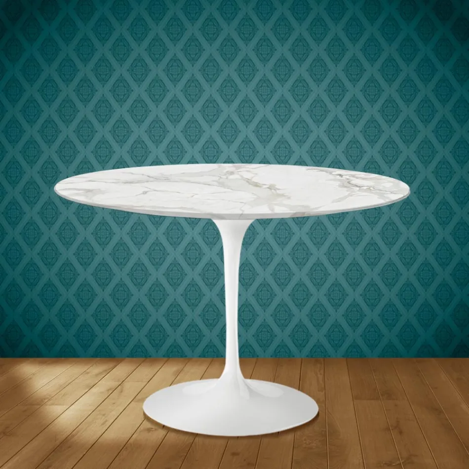 Mesa Tulipa Eero Saarinen H 73 Redonda Cerâmica Morpheus Made in Italy - Escarlate Viadurini