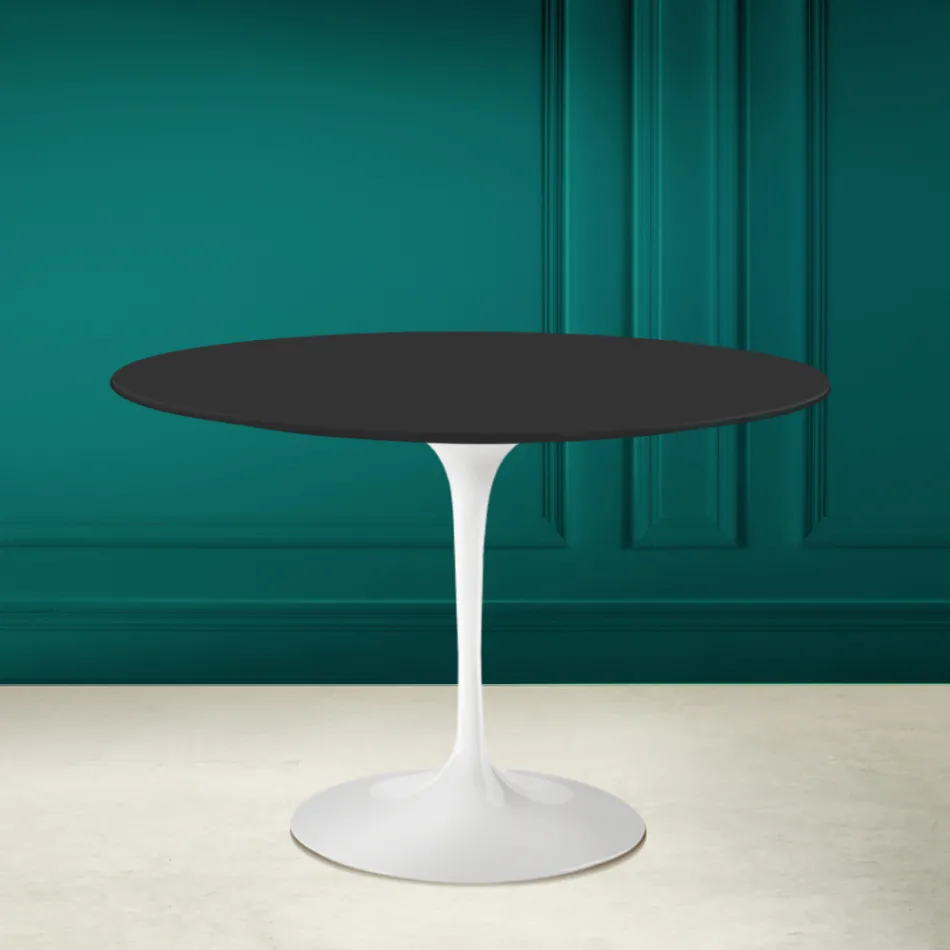 Mesa Tulipa Eero Saarinen H 73 Redonda em Cerâmica Noir Soft Made in Italy - Escarlate Viadurini
