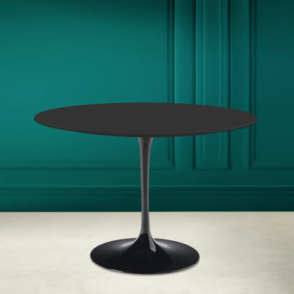 Mesa Tulipa Eero Saarinen H 73 Redonda em Cerâmica Noir Soft Made in Italy - Escarlate Viadurini