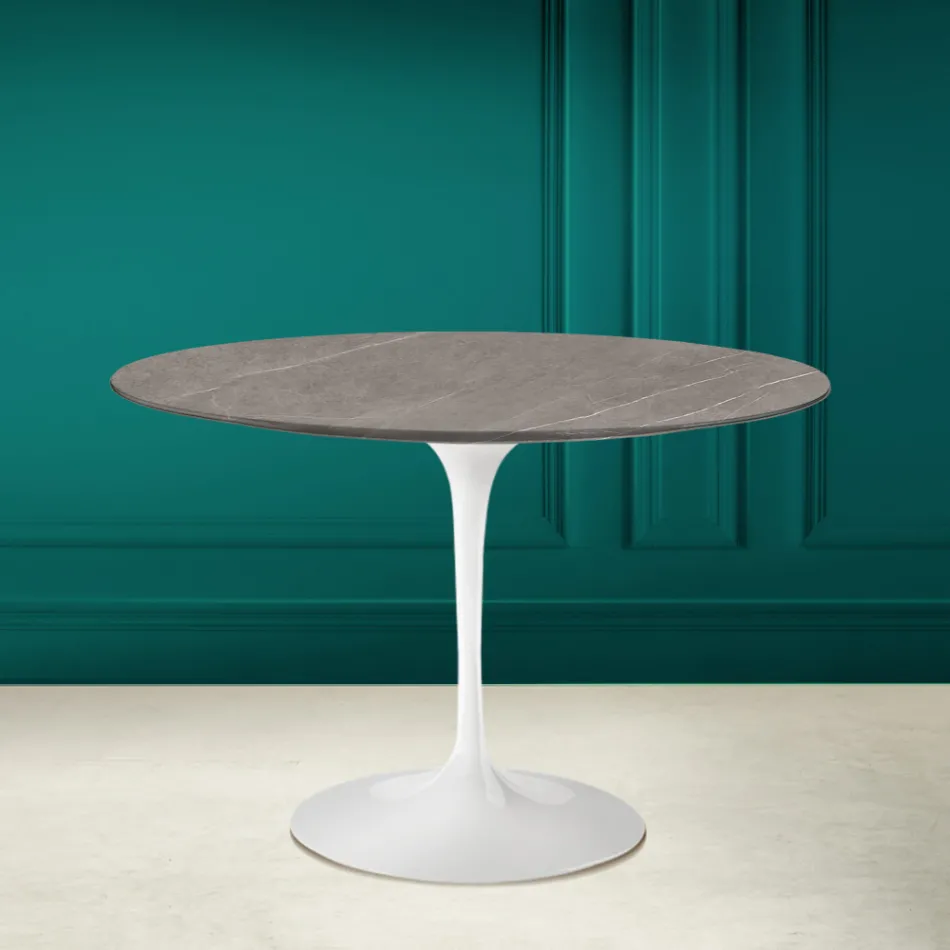 Mesa Tulipa Eero Saarinen H 73 Redonda em cerâmica Pietra Grey Made in Italy - Escarlate Viadurini