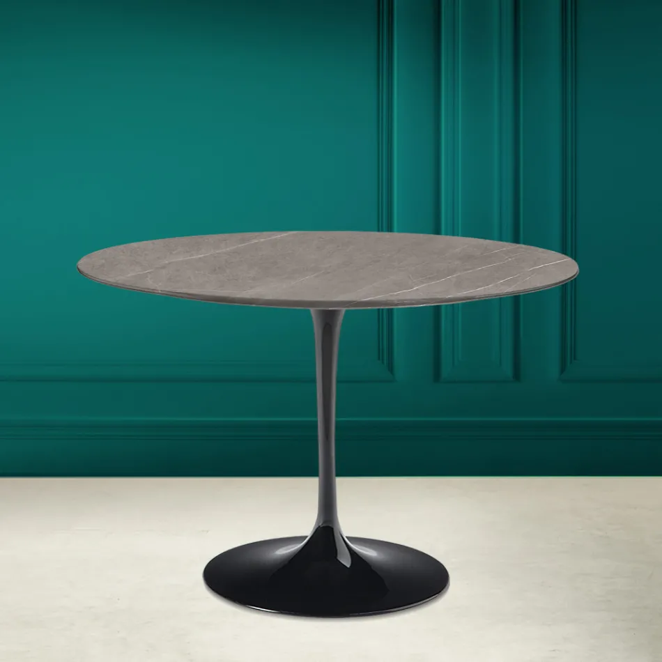 Mesa Tulipa Eero Saarinen H 73 Redonda em cerâmica Pietra Grey Made in Italy - Escarlate Viadurini