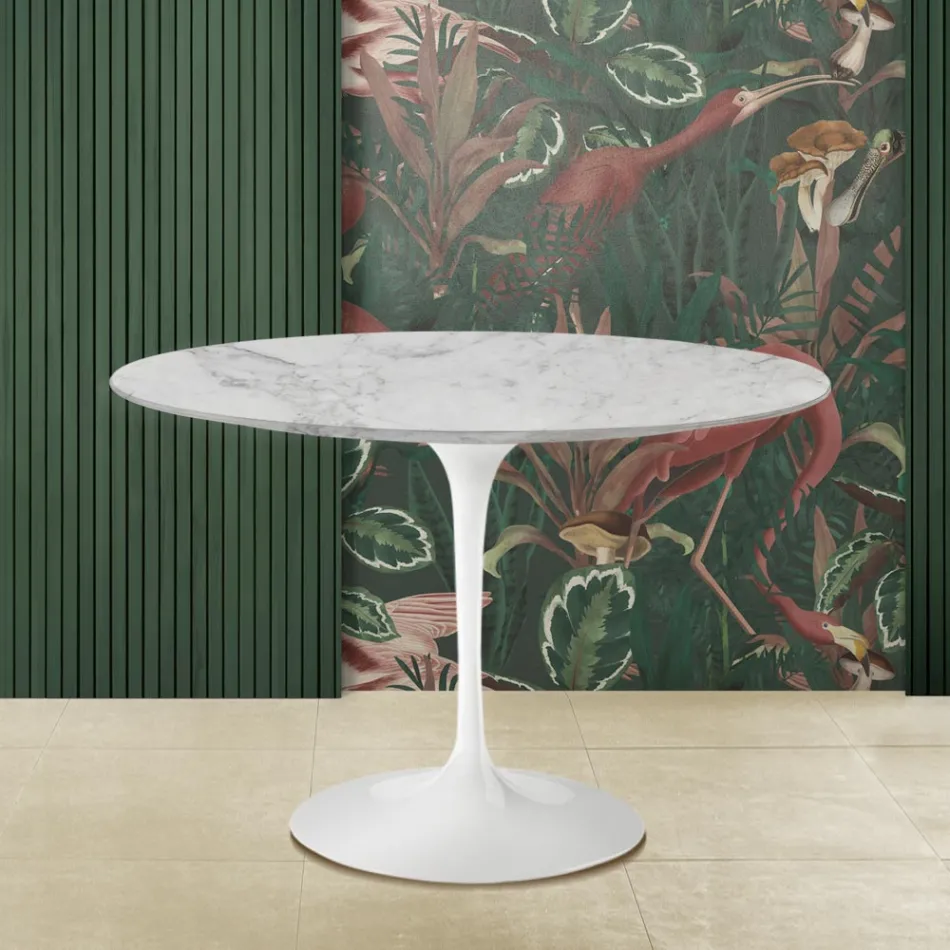 Mesa Tulipa Eero Saarinen H 73 Redonda em mármore Arabescato Made in Italy - Escarlate Viadurini