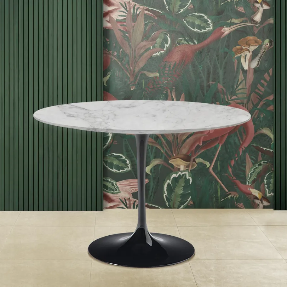 Mesa Tulipa Eero Saarinen H 73 Redonda em mármore Arabescato Made in Italy - Escarlate Viadurini