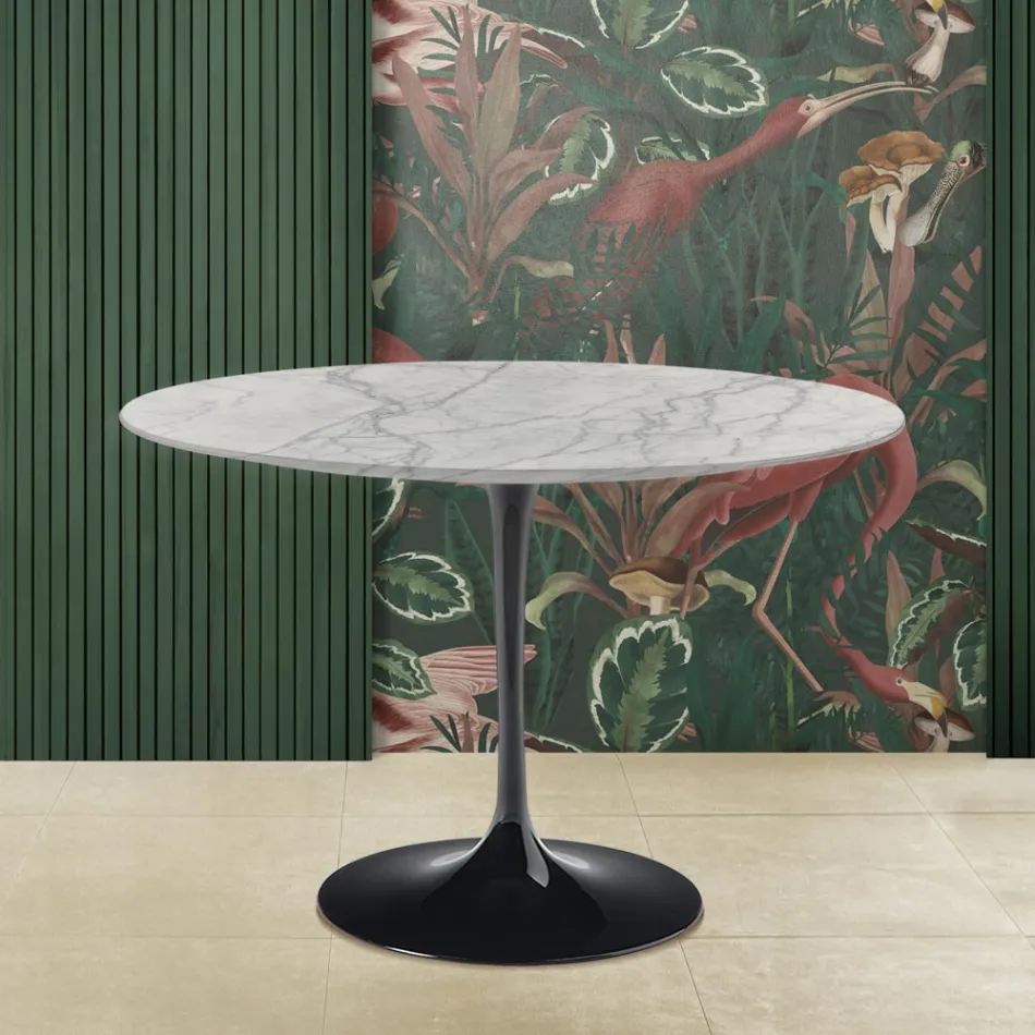Mesa Tulipa Eero Saarinen H 73 Redonda em mármore de Carrara Statuarietto Viadurini