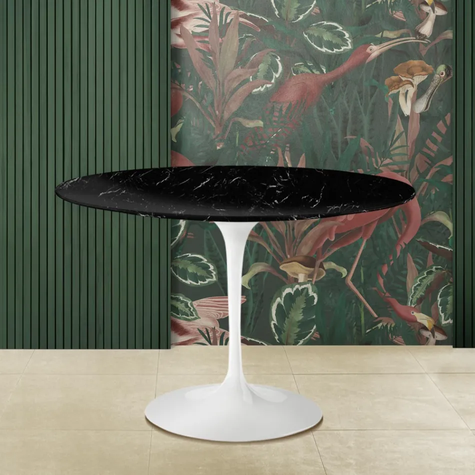 Mesa Tulipa Eero Saarinen H 73 Redonda em mármore preto Marquinia Made in Italy - Escarlate Viadurini