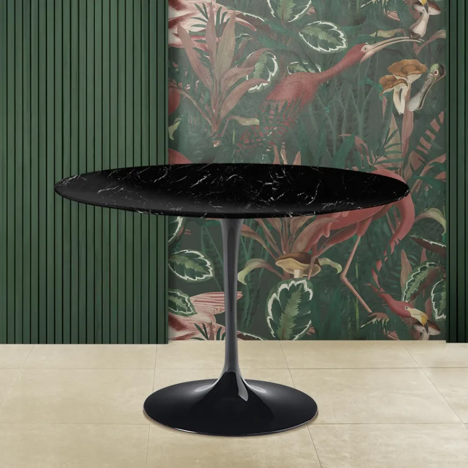 Mesa Tulipa Eero Saarinen H 73 Redonda em mármore preto Marquinia Made in Italy - Escarlate Viadurini