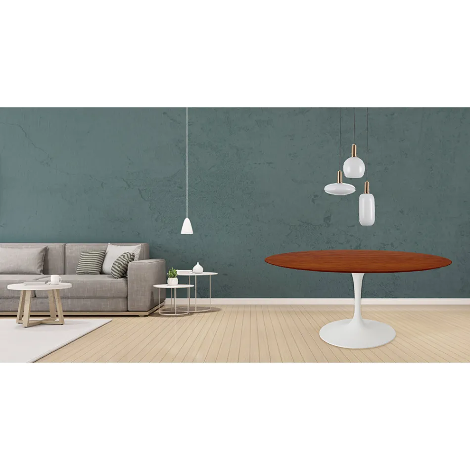 Mesa Tulipa Eero Saarinen H 73 Redonda em carvalho manchado de cerejeira Made in Italy - Escarlate Viadurini