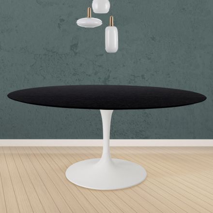 Mesa Tulipa Eero Saarinen H 73 Redonda em Carvalho Preto Manchado Made in Italy - Escarlate Viadurini