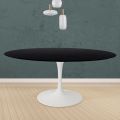 Mesa Tulipa Eero Saarinen H 74 Redonda em Carvalho Preto Manchado Made in Italy - Escarlate