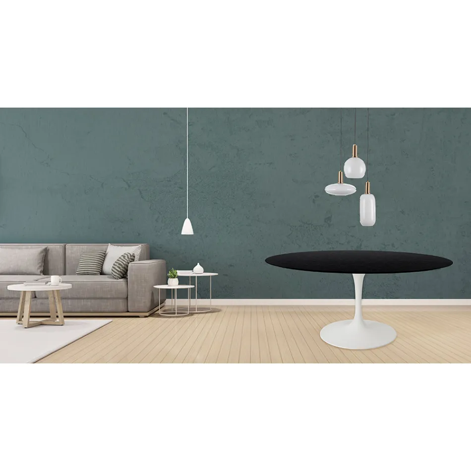 Mesa Tulipa Eero Saarinen H 73 Redonda em Carvalho Preto Manchado Made in Italy - Escarlate Viadurini