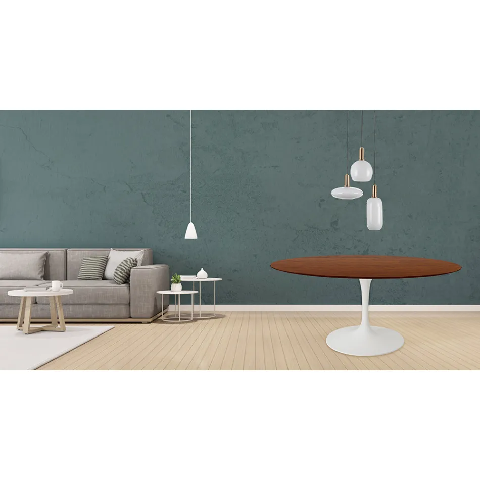 Mesa Tulipa Eero Saarinen H 73 redonda em carvalho manchado de nogueira escura Made in Italy - Escarlate Viadurini