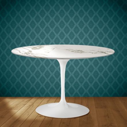 Mesa Tulipa de Eero Saarinen, altura 74 polegadas, cerâmica Aura 22, fabricada na Itália - Vermelho Escarlate Viadurini