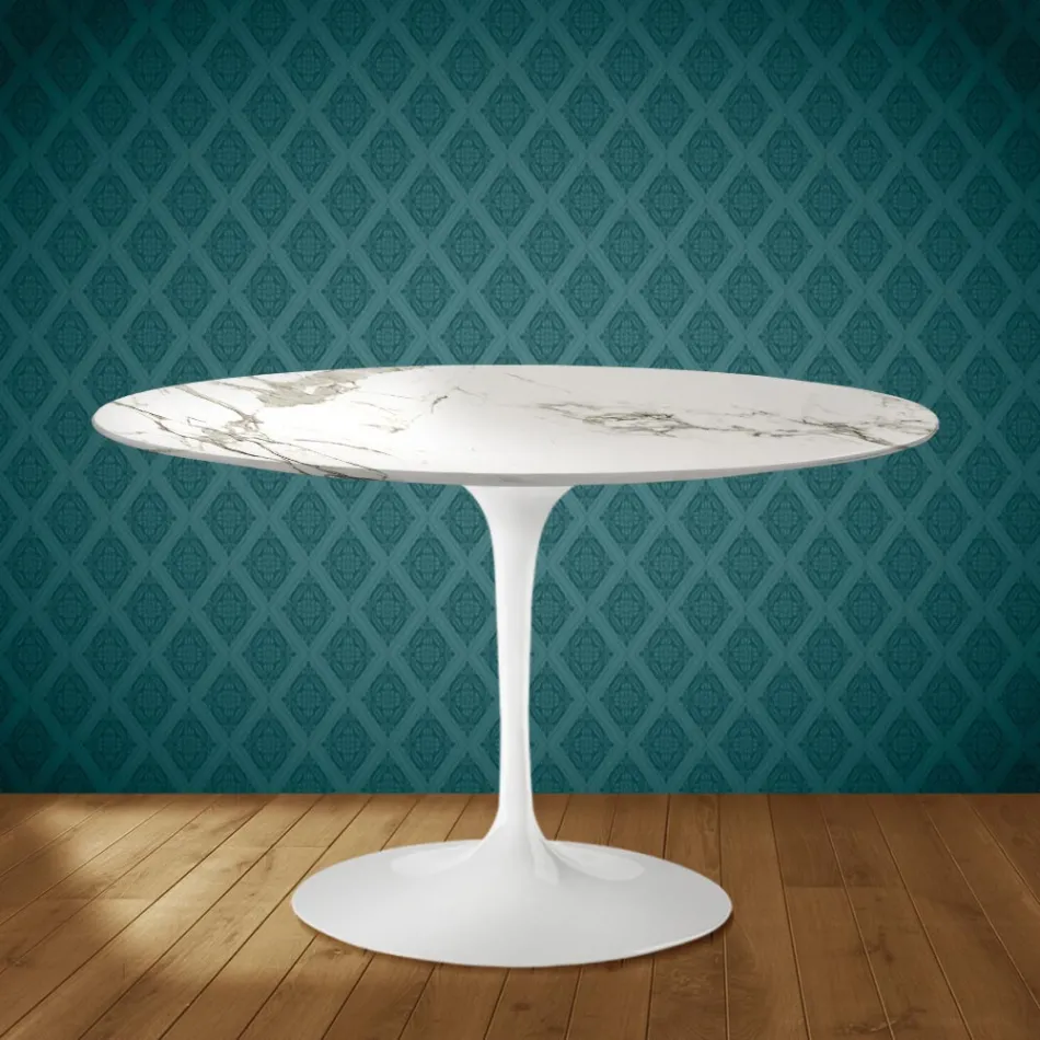 Mesa Tulipa de Eero Saarinen, altura 74 polegadas, cerâmica Aura 22, fabricada na Itália - Vermelho Escarlate Viadurini