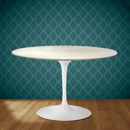 Mesa Tulipa de Eero Saarinen, altura 74, em cerâmica Marmorio, fabricada na Itália - Escarlate Viadurini