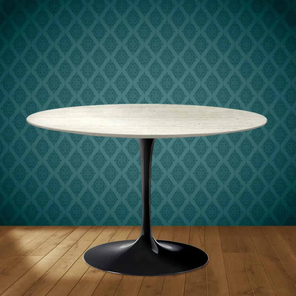 Mesa Tulipa de Eero Saarinen, altura 74, em cerâmica Marmorio, fabricada na Itália - Escarlate Viadurini
