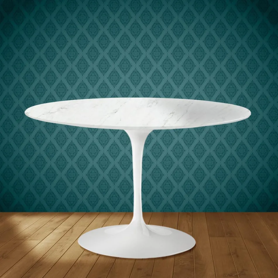 Mesa Tulipa de Eero Saarinen, 74 cm de altura, em cerâmica Salina, fabricada na Itália - Vermelho Escarlate Viadurini