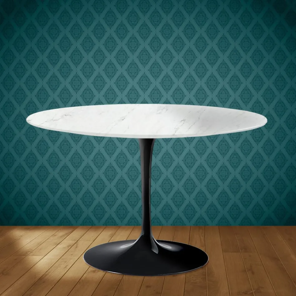 Mesa Tulipa de Eero Saarinen, 74 cm de altura, em cerâmica Salina, fabricada na Itália - Vermelho Escarlate Viadurini