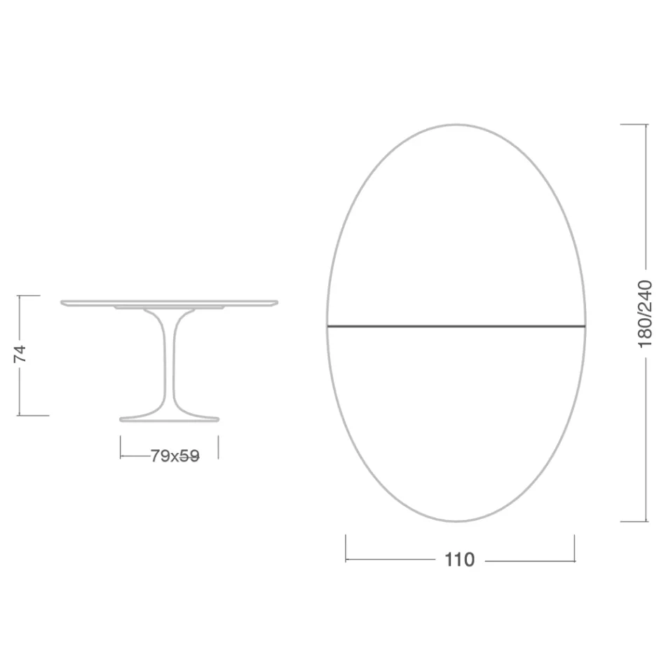 Mesa Eero Saarinen Tulip H 74 Oval Extensível em Laminado Líquido Branco - Escarlate Viadurini