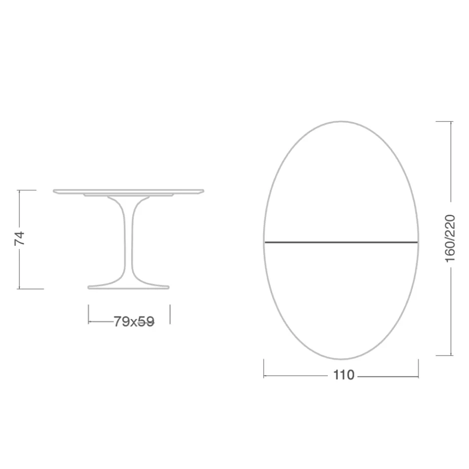 Mesa Eero Saarinen Tulip H 74 Oval Extensível em Laminado Líquido Preto - Escarlate Viadurini